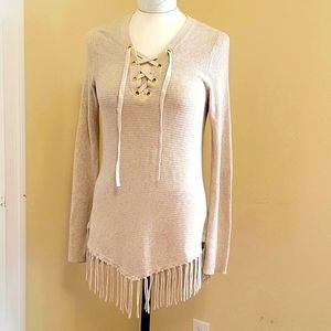 I-N-C INTERNATIONAL CONCEPTS Fringed Long Sleeve Sweater